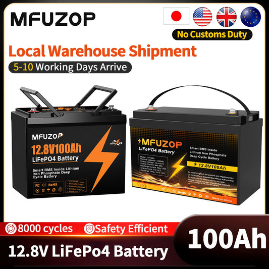 MFUZOP 12V 100Ah Lithium LiFePO4 Battery with 100A BMS Perfect for RV,Golf Cart,Solar Power System,Trolling Motor, Boat, Solar