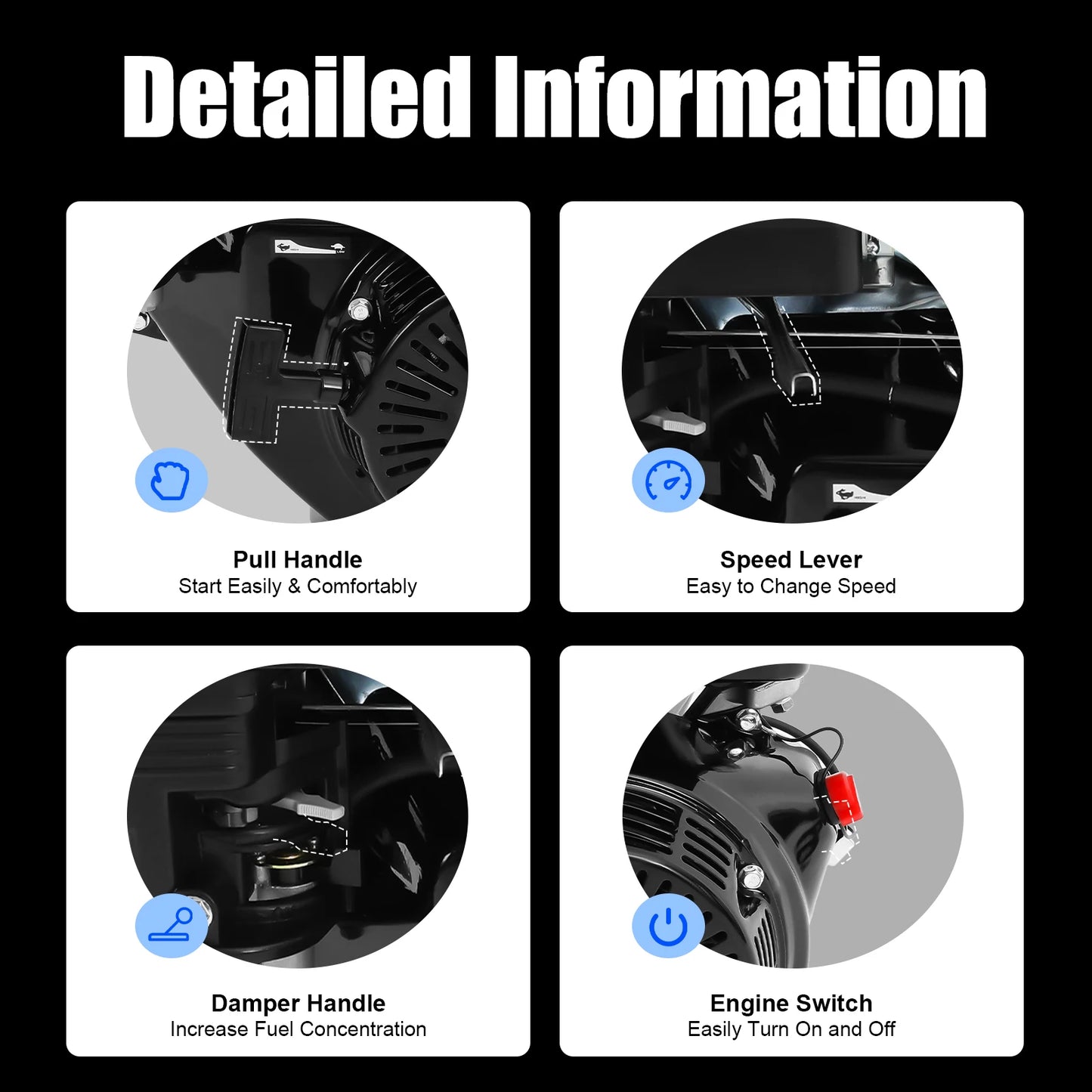 Black 420CC 4-Stroke 15HP Gasoline Motor Engine Single Cylinder Motor Air Cooling System