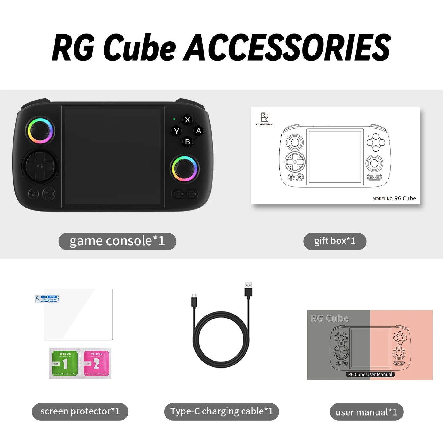 ANBERNIC RG Cube Handheld Game Console 3.95" IPS Touch Screen Android 5200mAh RGB Light Hall Joystick FOTA Upgrade Retro Player