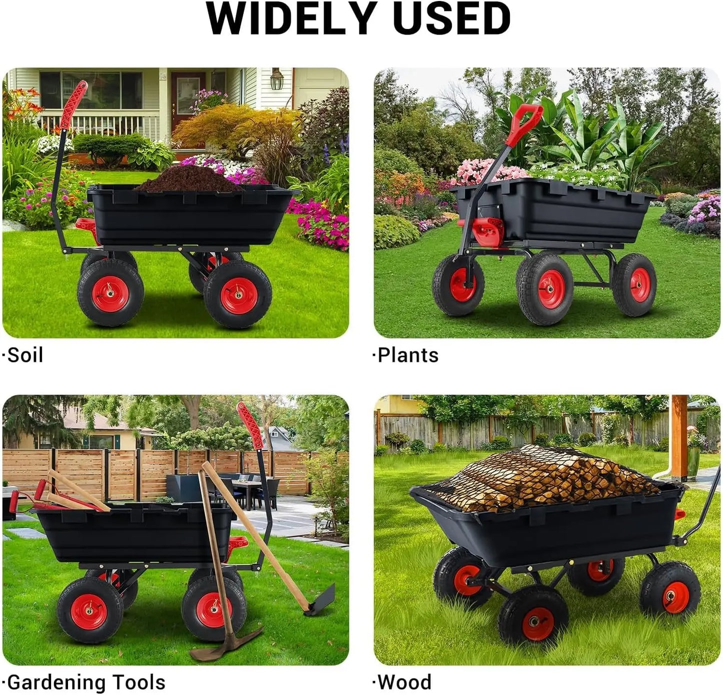800 Lbs Garden Yard Dump Cart Wheelborrow Utility Wagon with Quick-Release Dumping Anti-Flat Steel Frame for Gardening and Home