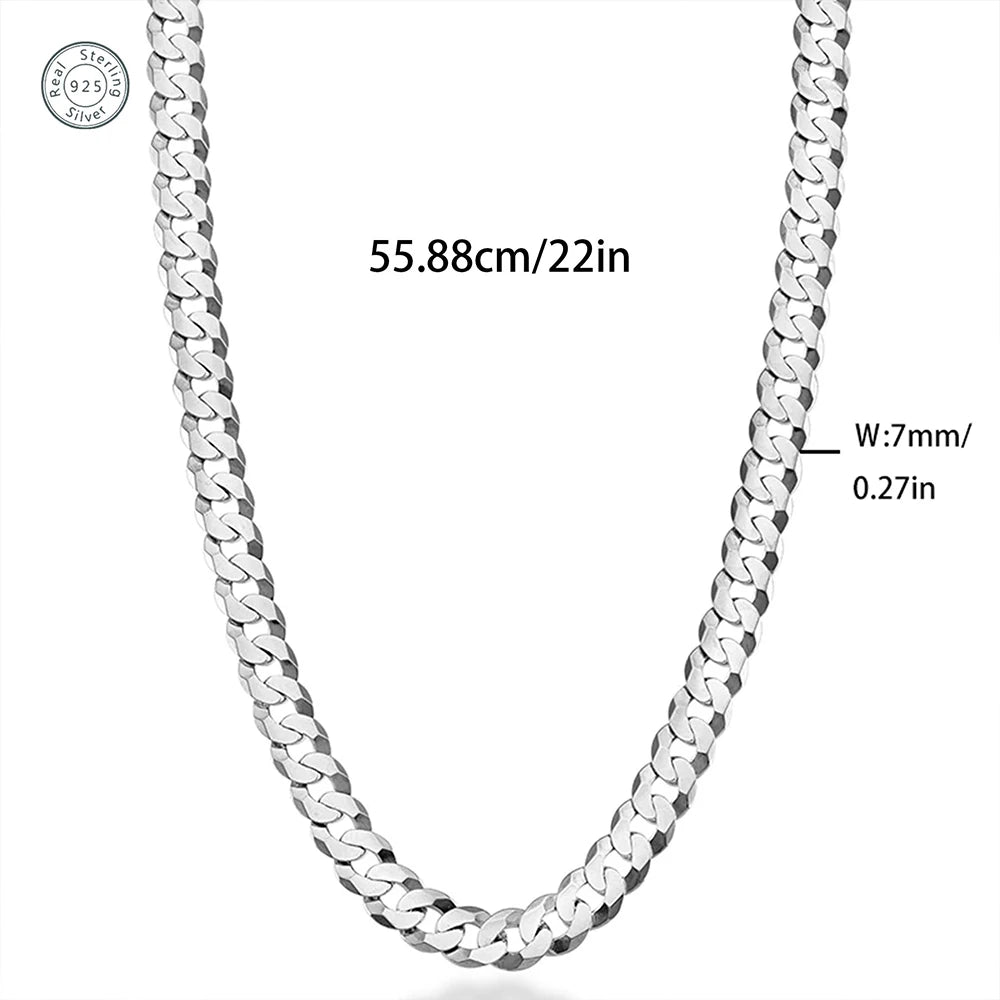 7mm Men's Cuban Link Chain 925 Sterling Silver Necklace Curb Cuban Link Chain Chokers for Women Hip Hop Jewelry Ships from USA
