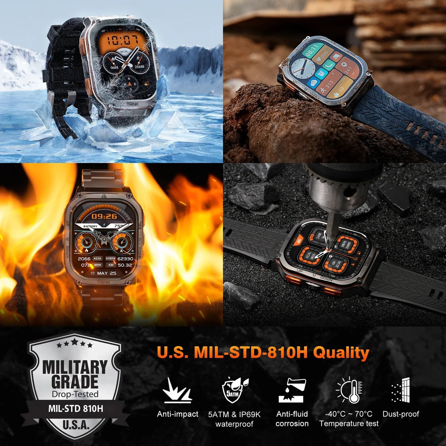 KOSPET TANK M3 Ultra GPS Smart Watch for Men 5ATM Waterproof Bluetooth Call Heart Rate Diving Skiing Hiking for Android iOS