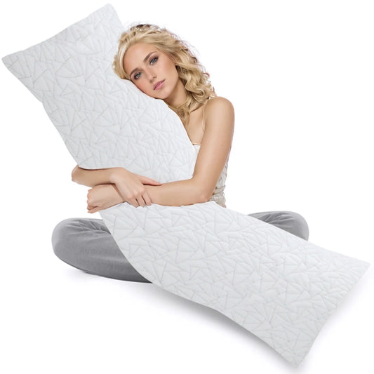 Memory Foam Body Pillow -Fluffy Body Pillows for Adults -Large Long Bed Pillows for Sleeping - 20x54 inch, White
