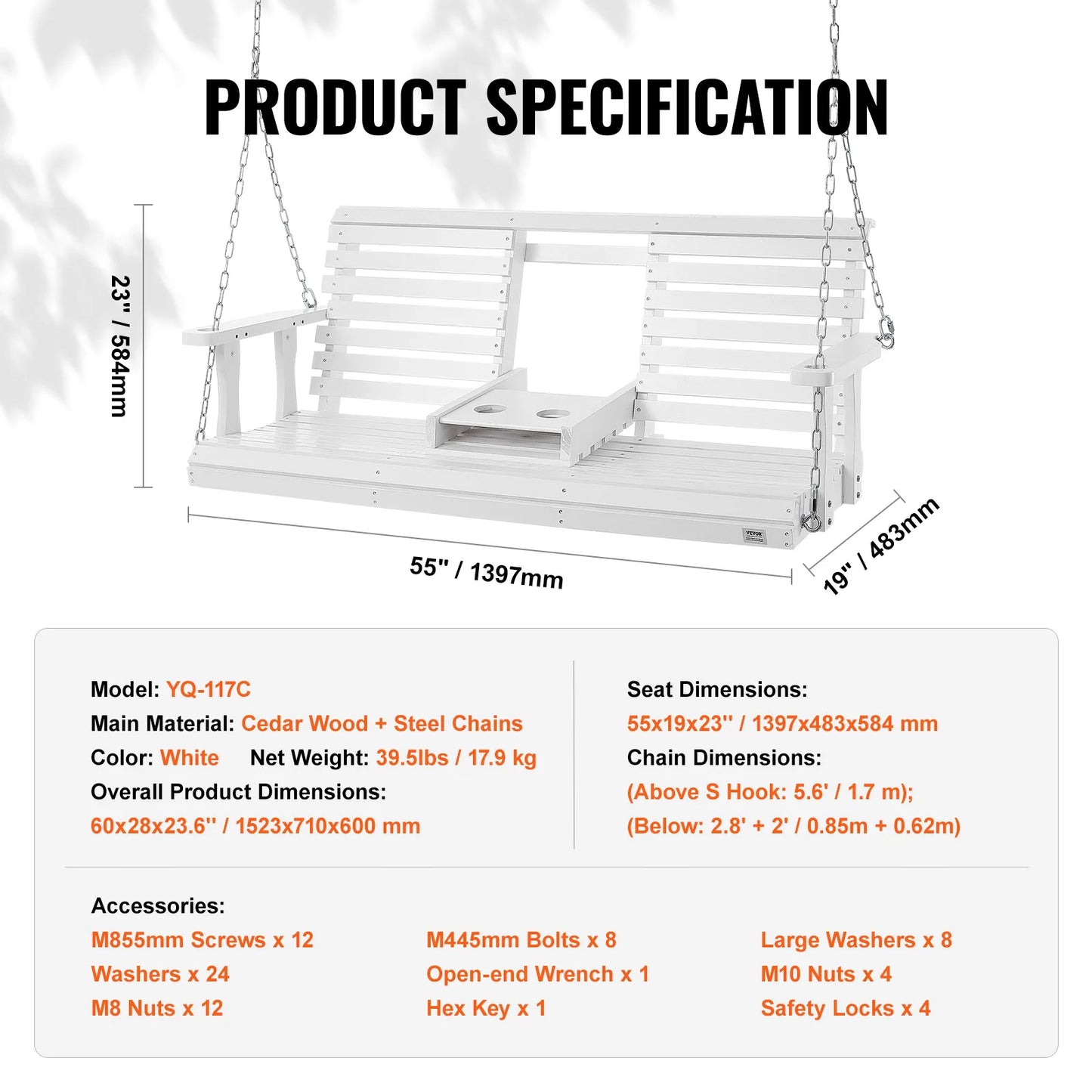 SucceBuy Wooden Porch Swing 5 ft Patio bench swing for Courtyard Garden Upgraded 880 lbs Strong Load Capacity Swing Chair Bench