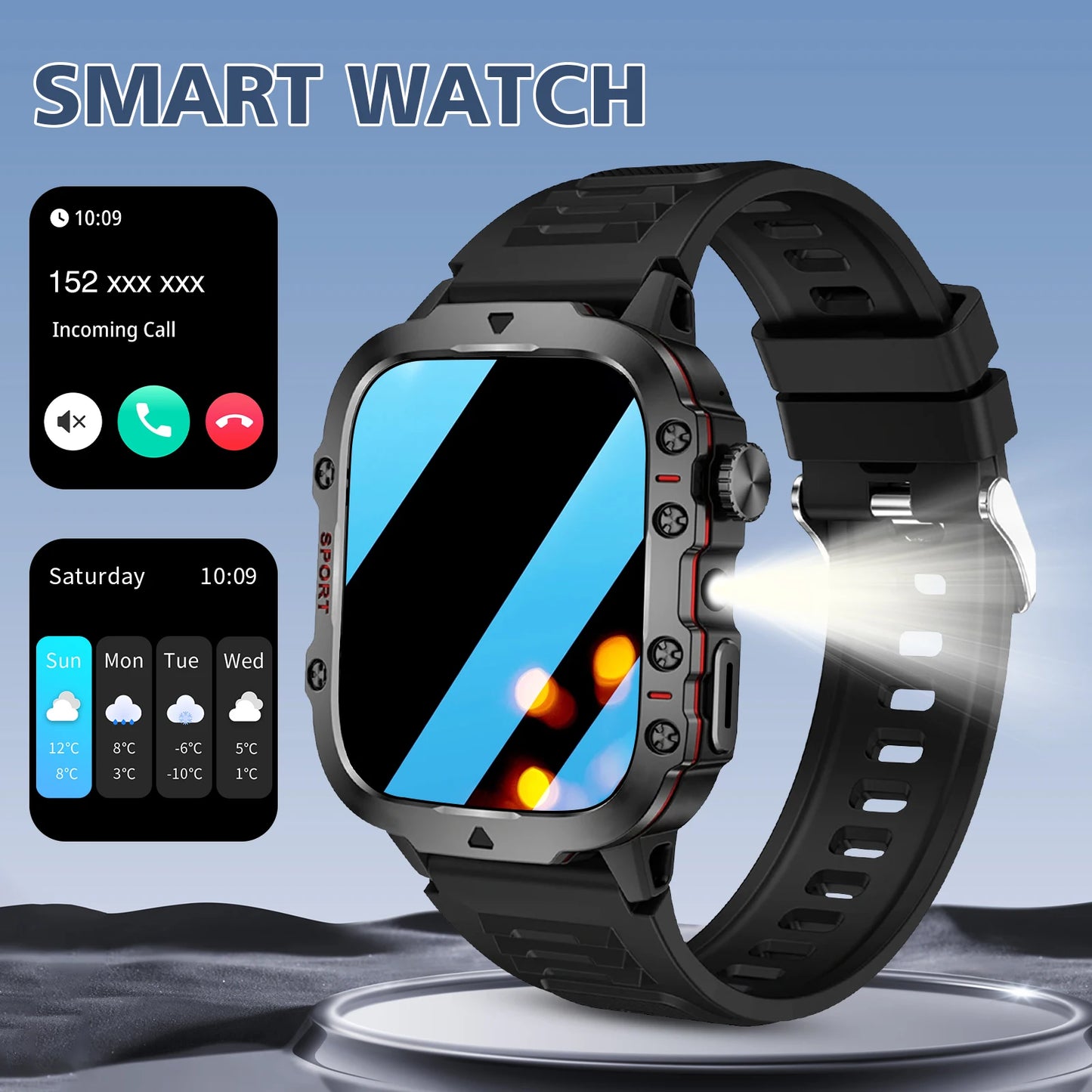 Smart watch, Bluetooth call, message reminder, two straps optional, suitable for iPhone/Android phone