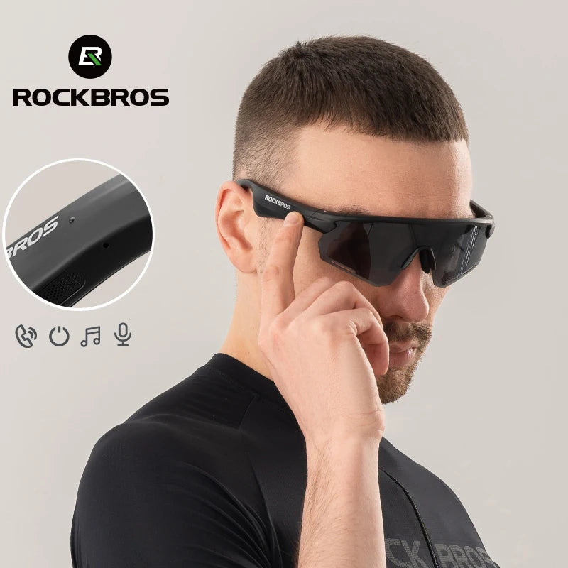ROCKBROS Cycling Glasses Wireless Bluetooth 5.2 Polarized Sunglasses Headset Telephone Driving MP3 Riding Eyewear UV400 Goggles