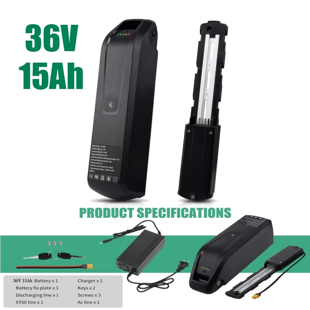 36V 48V 52V Hailong Ebike Battery with Charger Full Capacity 10Ah 15Ah 20Ah Powerful 18650 Lithium Battery Pack Free Shipping