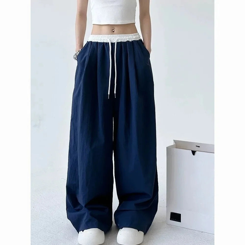 High Street Women's Wide Leg Pants Drawstring Y2K Gothic Hip Hop Lady's Cargo Pants Hotsweet Matching Female Trousers Summer New