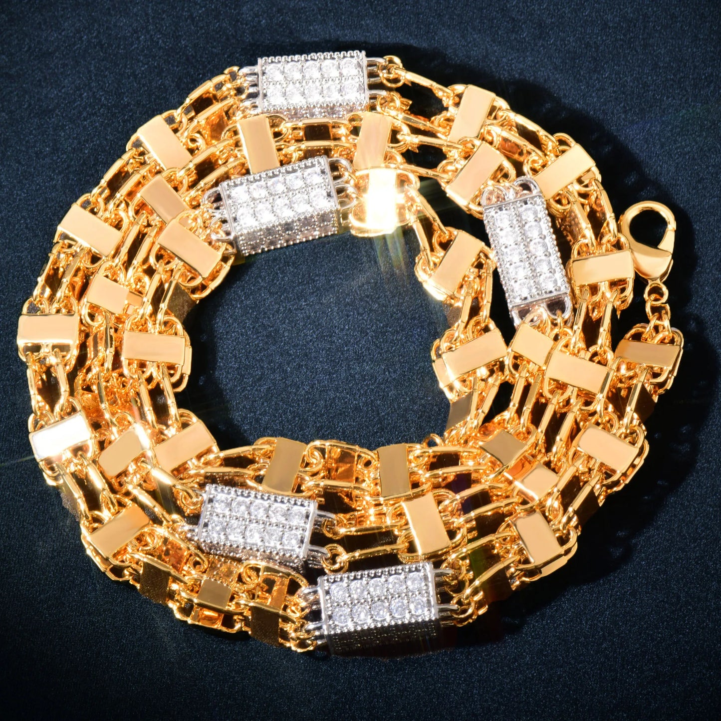 CUC Iced Out Block Chain Men Hip Hop Choker Necklace Iced Out Micro Pave Cubic Zirconia Gold Color Link Fashion Jewelry 2023 New