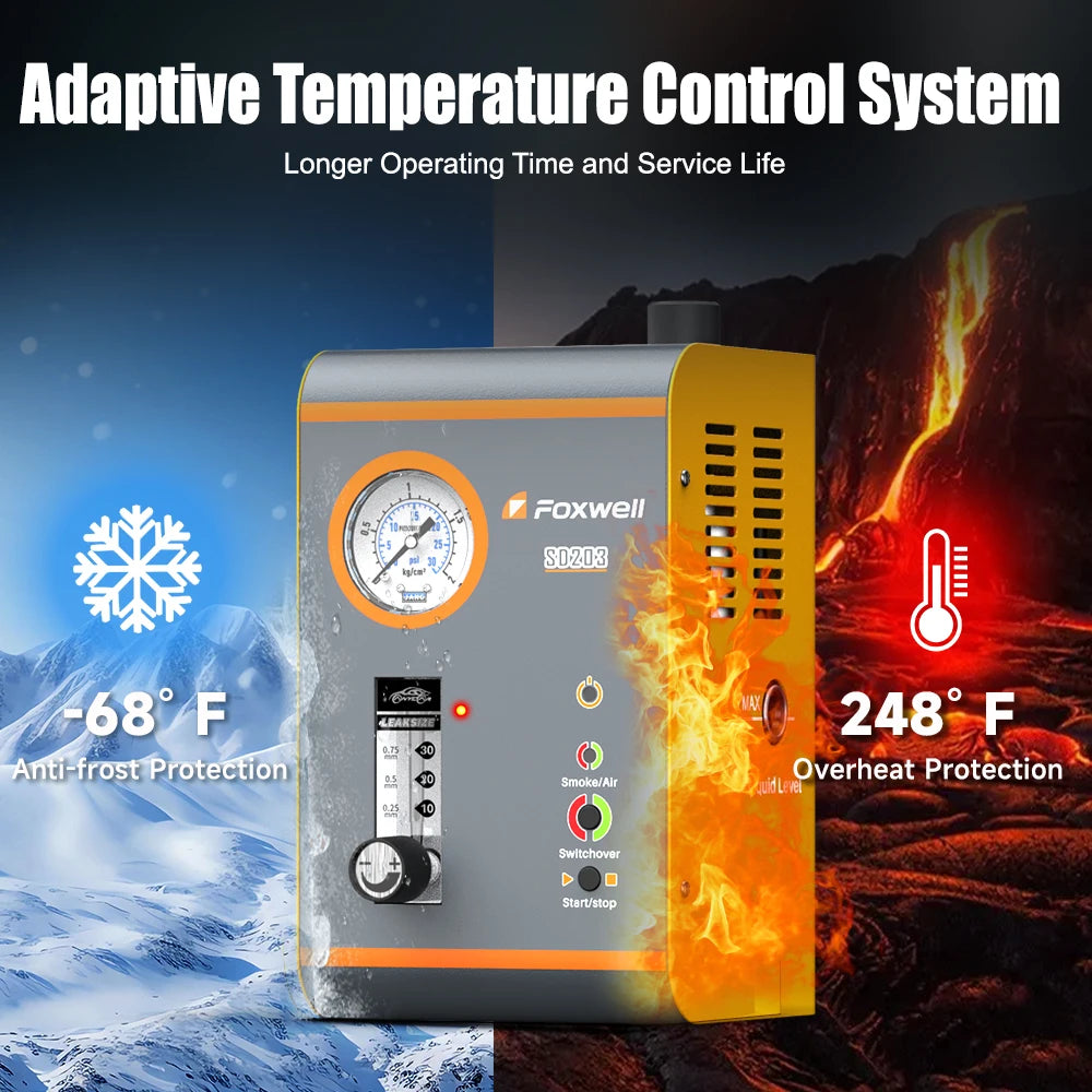 FOXWELL SD203 Automotive Smoke Machine 12V Built-in Air Pump EVAP Vacuum Leak Detector Car Pipe Leakage Diagnostic Tester