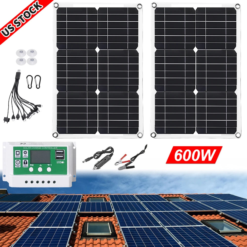 600 Watts Solar Panel Kit 100A 12V Battery Charger with Controller Caravan Boat