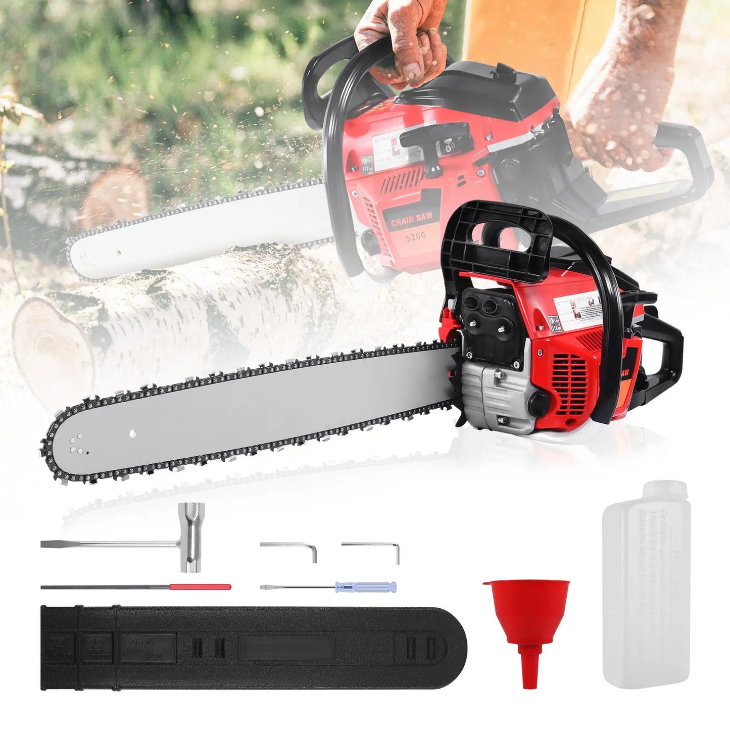 52CC Gas Powered Chainsaw 22 Inch 2KW/8500rpm Engine Power, with 550ml Fuel Tank Handheld Cordless Petrol Portable Gas Chain Saw
