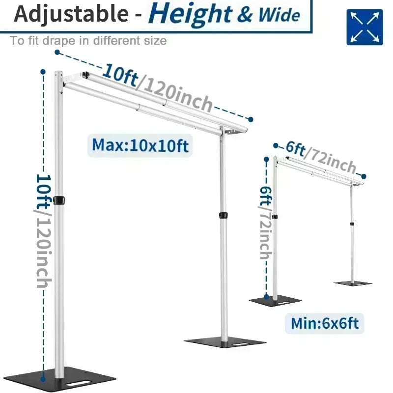 3Mx6M Adjustable Double Crossbar Pipe&Drape Backdrop Stand Suitable for Wedding Ceremony Curtain Decor Portable Aluminum Stand