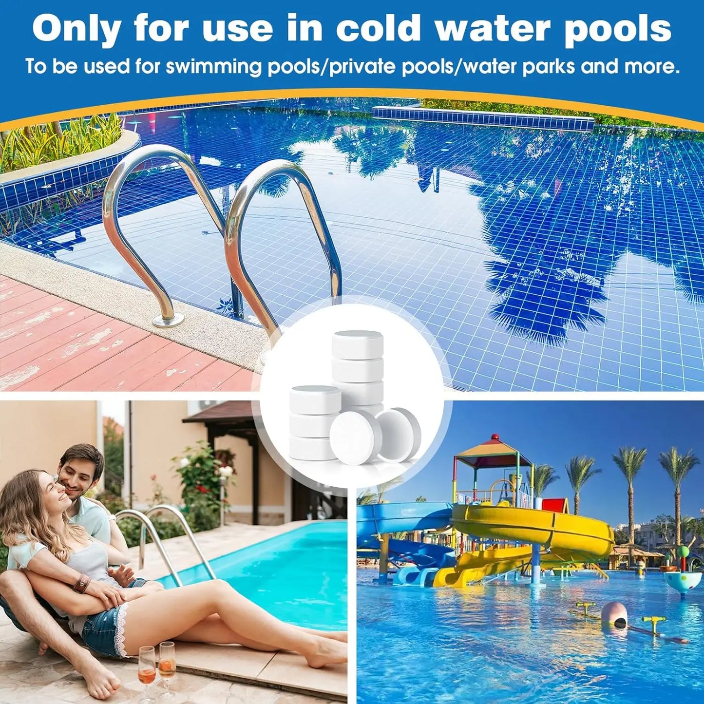 40lb 3 Inch Cleaner Tablets for Cleaning and Disinfecting Swimming Pools, Bathtubs and Spas, Slow Dissolving, Individually