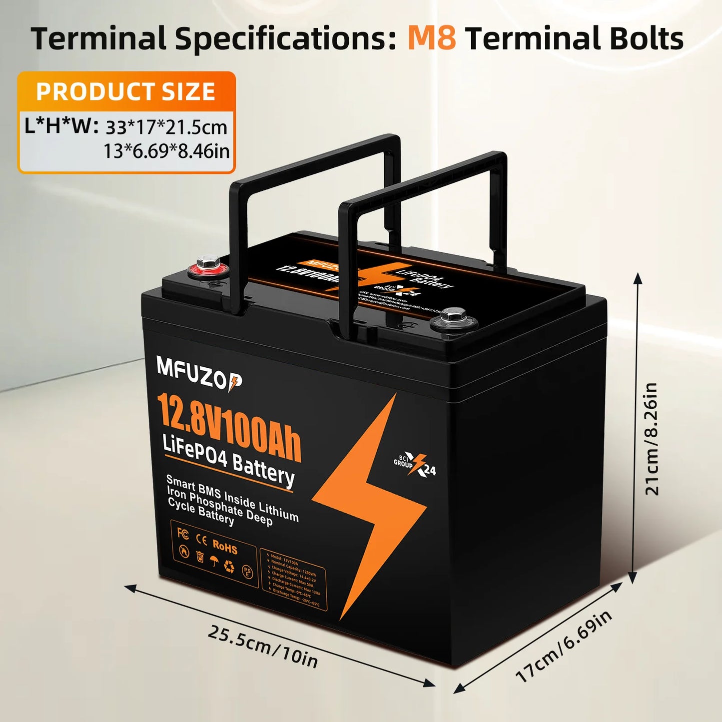 MFUZOP 12V 100Ah Lithium LiFePO4 Battery with 100A BMS Perfect for RV,Golf Cart,Solar Power System,Trolling Motor, Boat, Solar