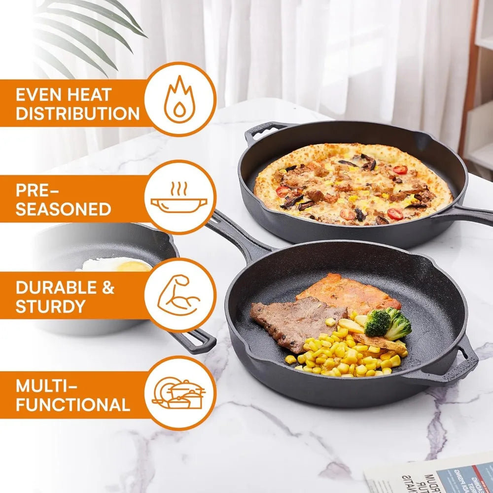 Pan Cooking Set - Cast iron skillet and square baking pan with lid - Outdoor camping cookware