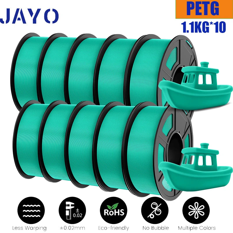 JAYO 10Rolls petg Filament 175mm 3d printing no bubbles no drawing smooth multiple colors optional for 3D printing 1.1kg/1roll