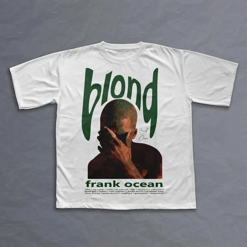 Rapper Frank Retro Graphic T Shirt Men's Hip Hop Ocean Album Clothing T-Shirts Y2k Unisex Blond Fashion Oversized Cotton T-shirt