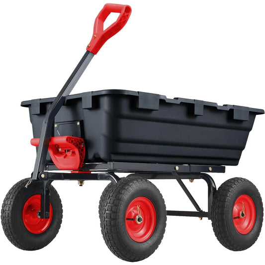 800 Lbs Garden Yard Dump Cart Wheelborrow Utility Wagon with Quick-Release Dumping Anti-Flat Steel Frame for Gardening and Home