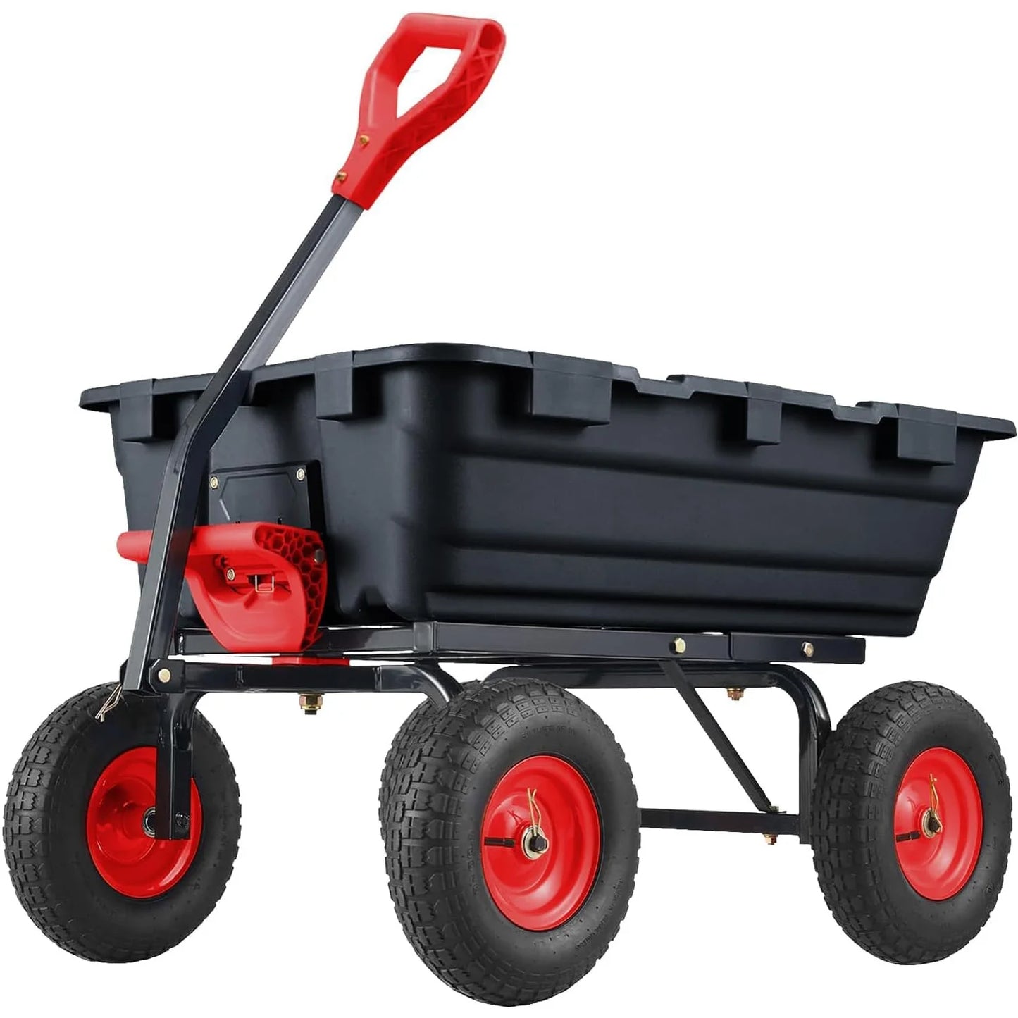 800 Lbs Garden Yard Dump Cart Wheelborrow Utility Wagon with Quick-Release Dumping Anti-Flat Steel Frame for Gardening and Home