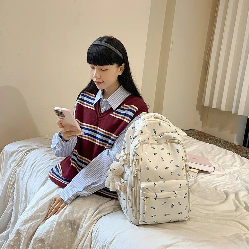 Cute Backpack Girls Fashion School Bag Large Capacity Student School Bag Portable Travel Storage Bag for Kids Beach Bag