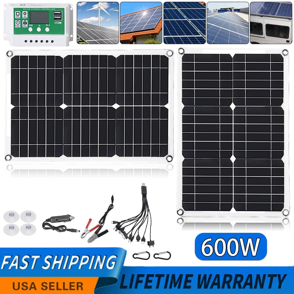 600 Watts Solar Panel Kit 100A 12V Battery Charger with Controller Caravan Boat