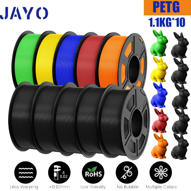JAYO 10Rolls petg Filament 175mm 3d printing no bubbles no drawing smooth multiple colors optional for 3D printing 1.1kg/1roll