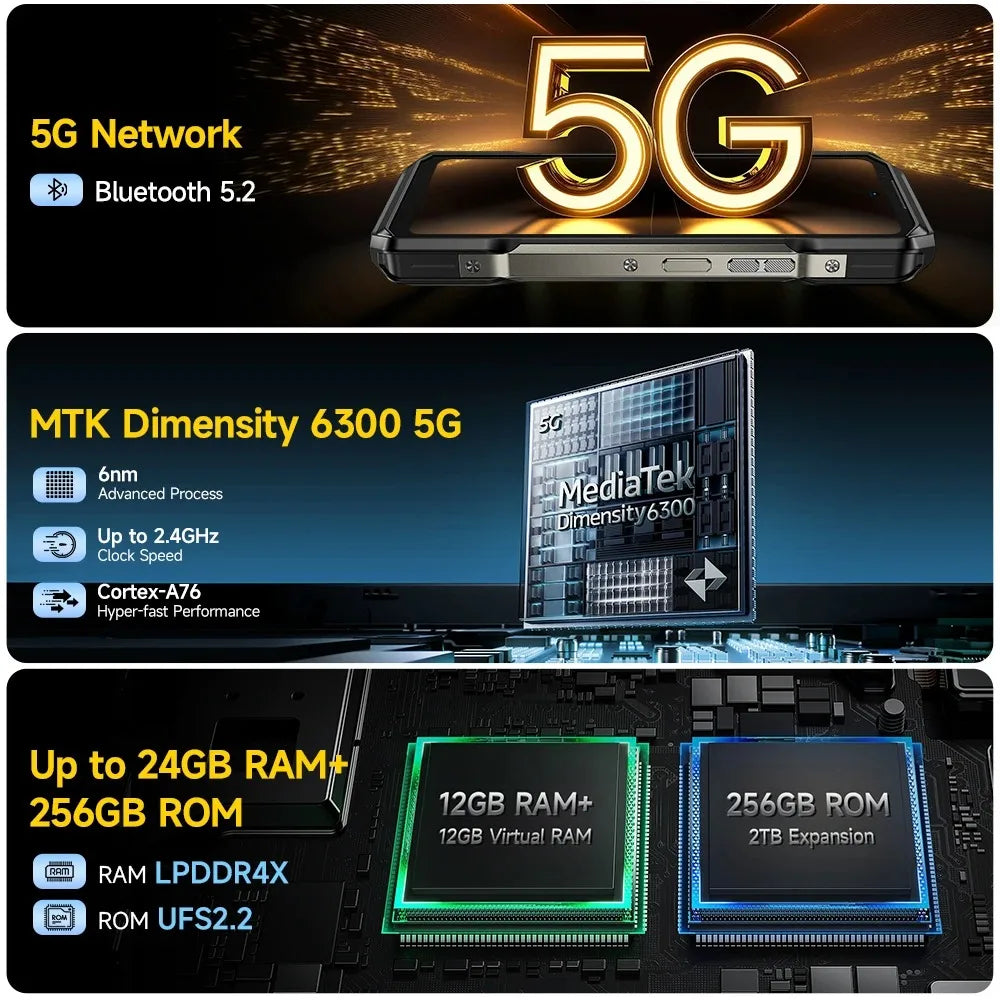 Ulefone Armor 27 Pro 5G Rugged Phone 10600mAh 50MP Camera 64MP Night Smartphone Android 14 Up to 24GB+256GB NFC Waterproof Phone