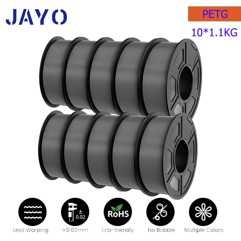 JAYO 10Rolls petg Filament 175mm 3d printing no bubbles no drawing smooth multiple colors optional for 3D printing 1.1kg/1roll