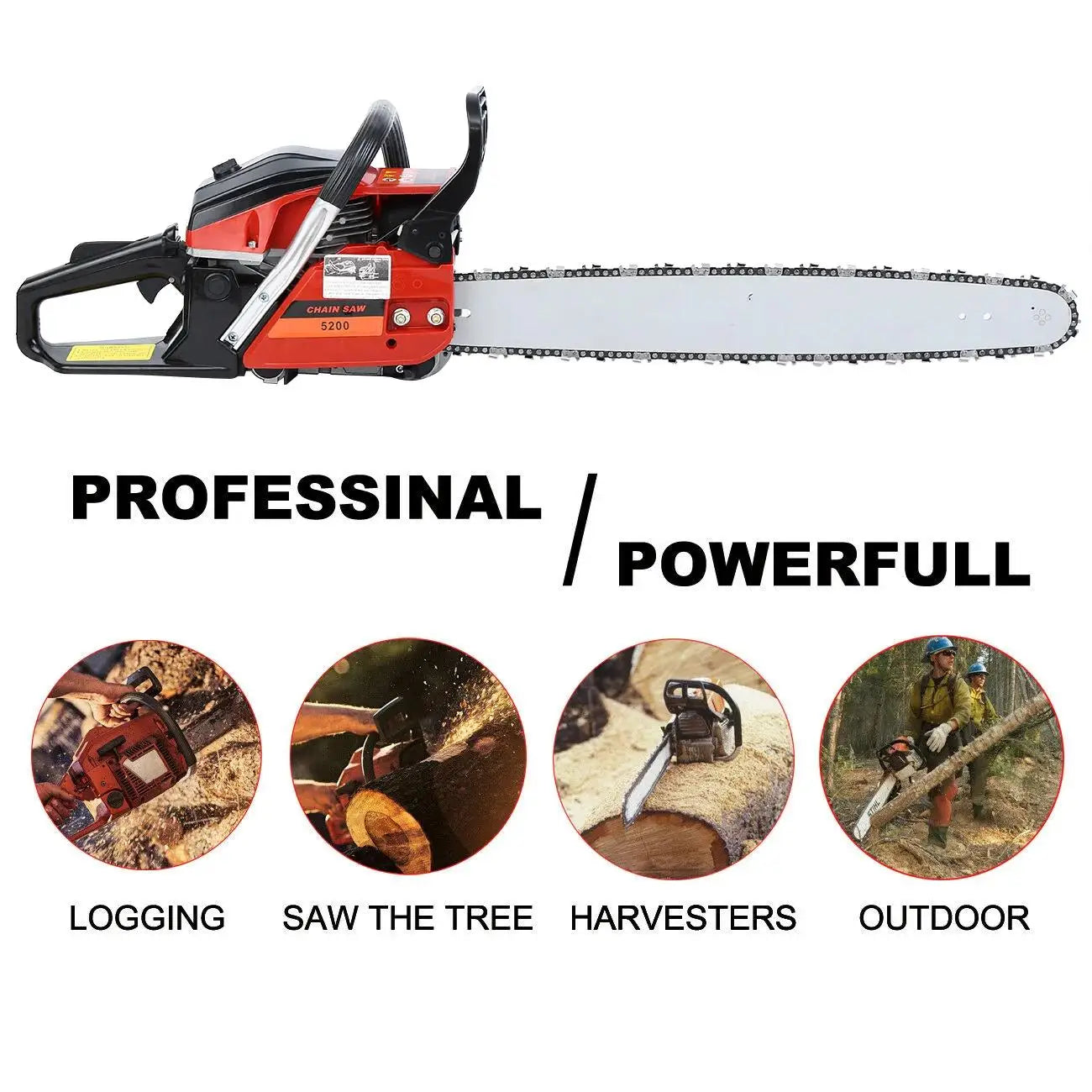 52CC Gas Powered Chainsaw 22 Inch 2KW/8500rpm Engine Power, with 550ml Fuel Tank Handheld Cordless Petrol Portable Gas Chain Saw