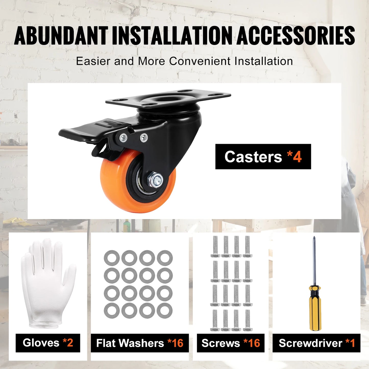 SucceBuy 2/3/4/5/6-inch Swivel Plate Casters Set of 4 with Security Dual Locking PVC Caster Wheels for Cart Furniture Workbench