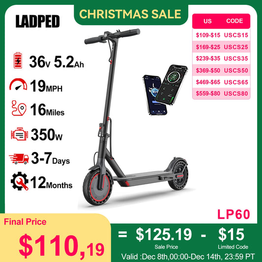 AOVOPRO LADPED LP60 Electric Scooter 350W 19mph Max Speed 8.5inch tire Folding Electric Scooter 16miles Max Range for Adult