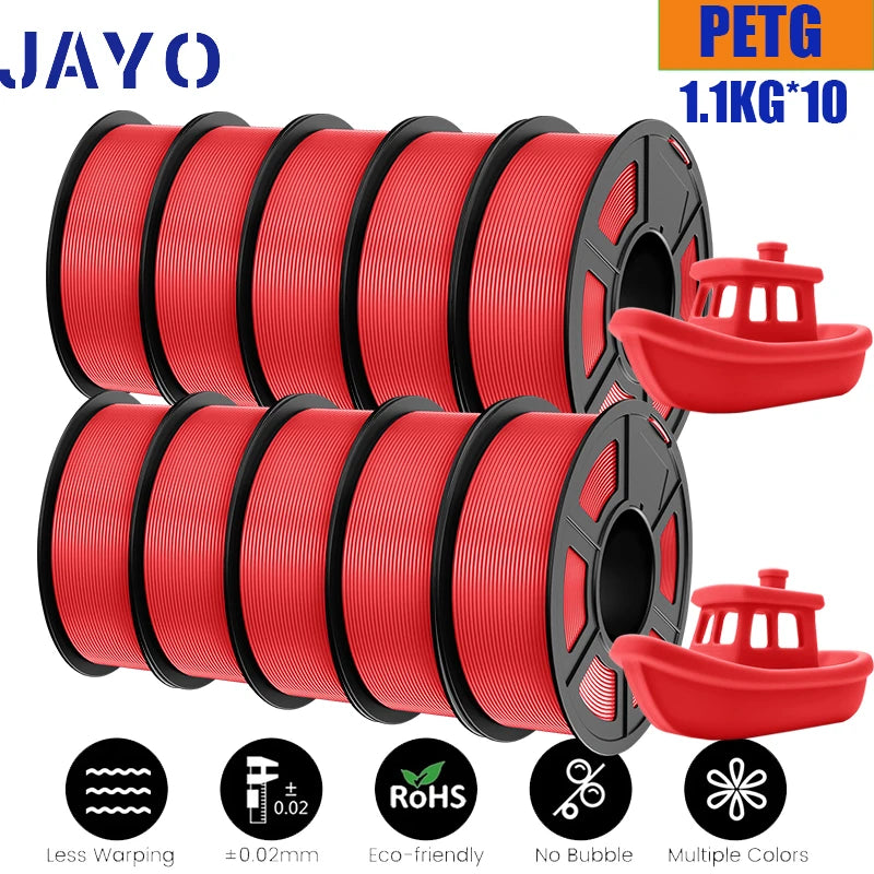 JAYO 10Rolls petg Filament 175mm 3d printing no bubbles no drawing smooth multiple colors optional for 3D printing 1.1kg/1roll