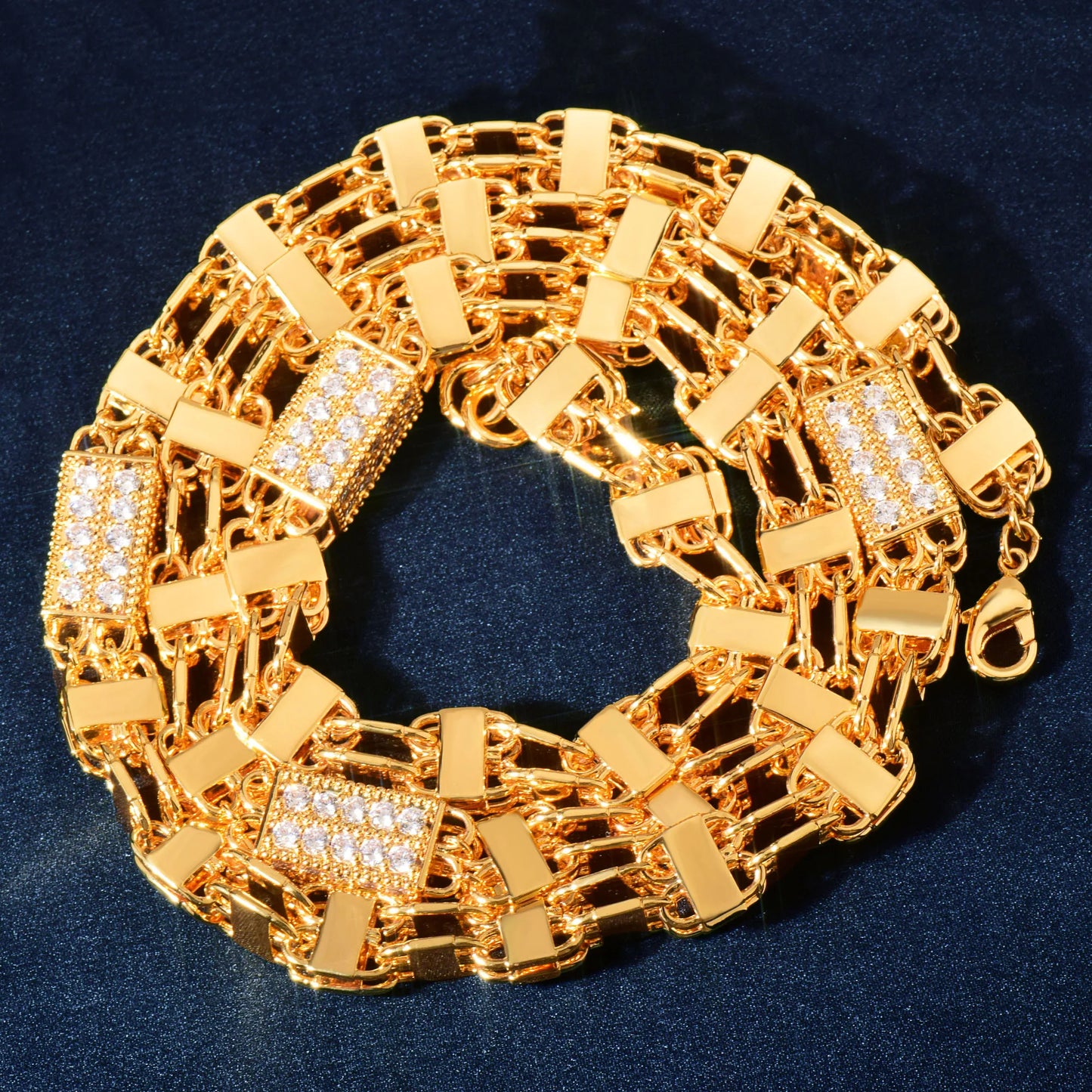 CUC Iced Out Block Chain Men Hip Hop Choker Necklace Iced Out Micro Pave Cubic Zirconia Gold Color Link Fashion Jewelry 2023 New