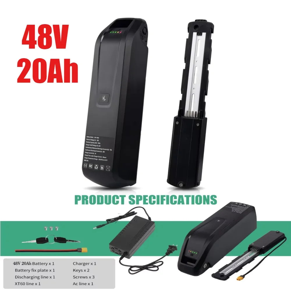 36V 48V 52V Hailong Ebike Battery with Charger Full Capacity 10Ah 15Ah 20Ah Powerful 18650 Lithium Battery Pack Free Shipping