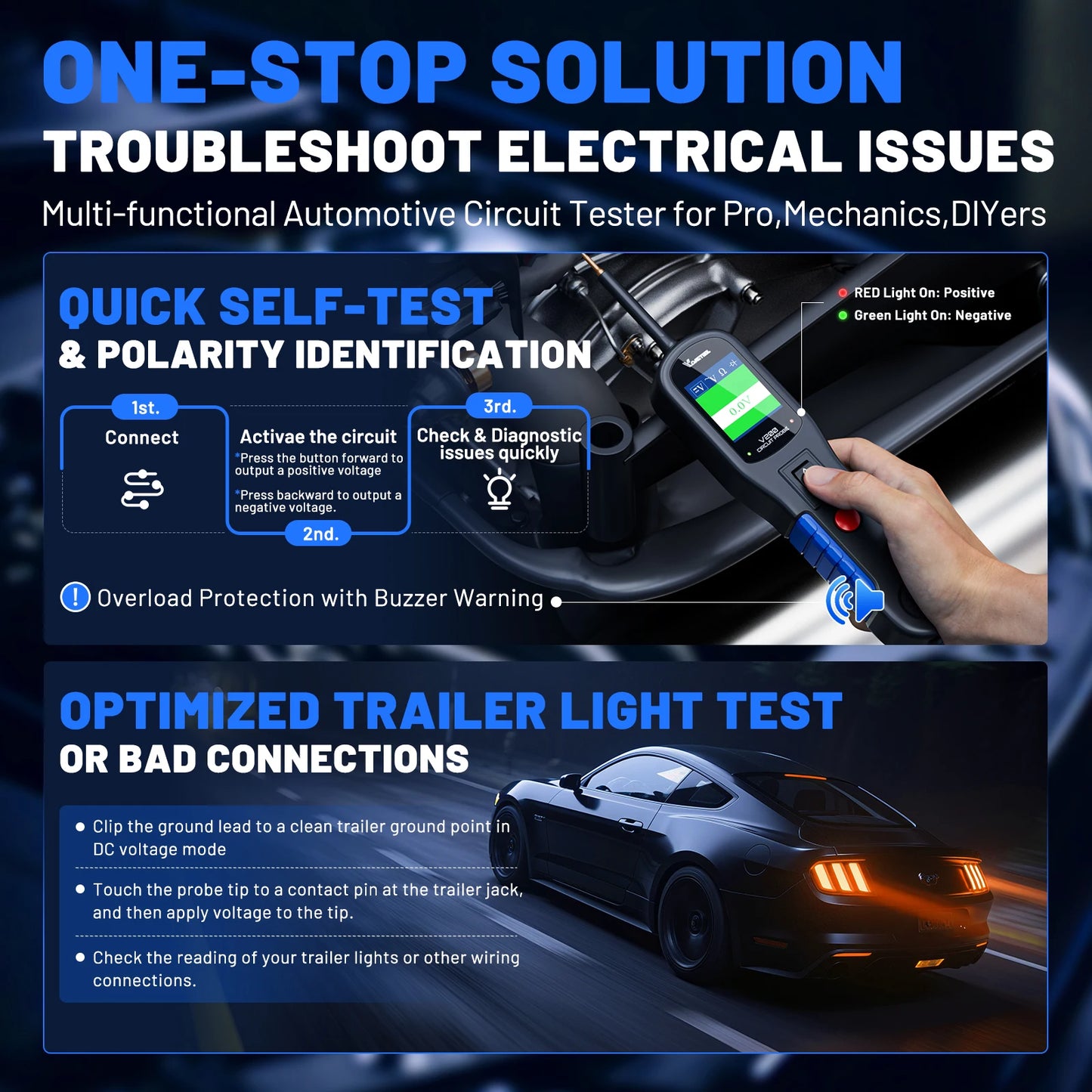 VDIAGTOOL V200 Car Electric Circuit Tester 6V-30V Automotive Power Probe Kit Electrical System Tester LCD Display Voltage Tester