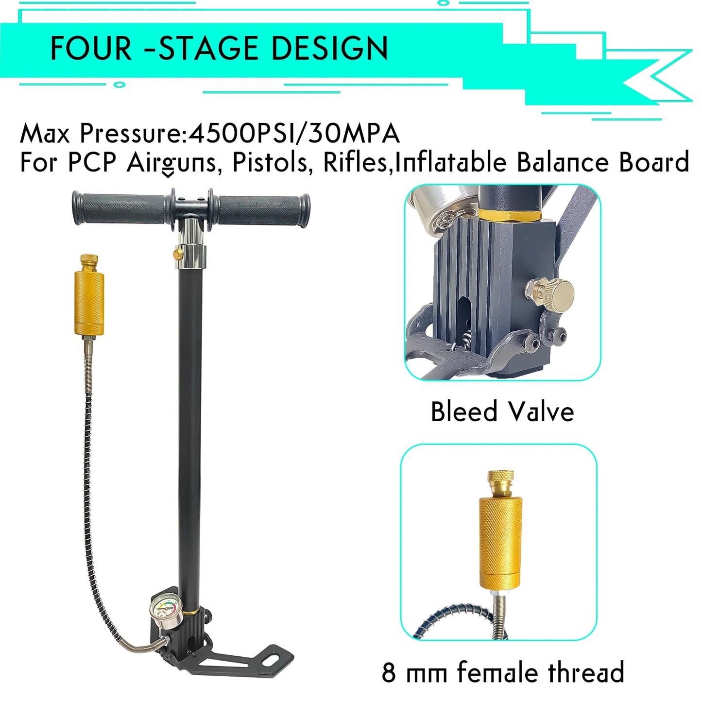 NUOGE 4 Stage 30mpa 4500Psi  PCP Hand Pump  High Pressure Operated HPA Tank Hunting Car Bicycle