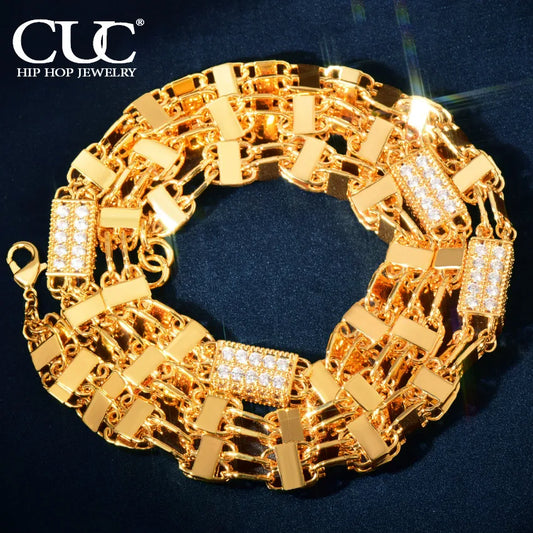 CUC Iced Out Block Chain Men Hip Hop Choker Necklace Iced Out Micro Pave Cubic Zirconia Gold Color Link Fashion Jewelry 2023 New