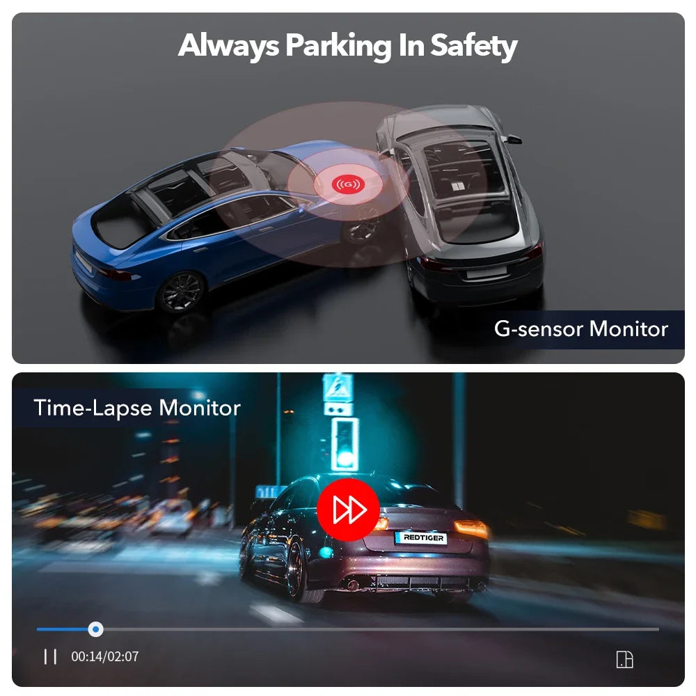 REDTIGER Dash Cam 4K Front and Rear WiFi GPS Car Camera with Parking Mode