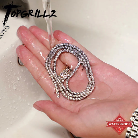 TOPGRILLZ 3/4/5MM Classic Tennis Chain Waterproof Copper Iced Out Micro Pave Cubic Zirconia Hip Hop Fashion Jewelry Women Gift