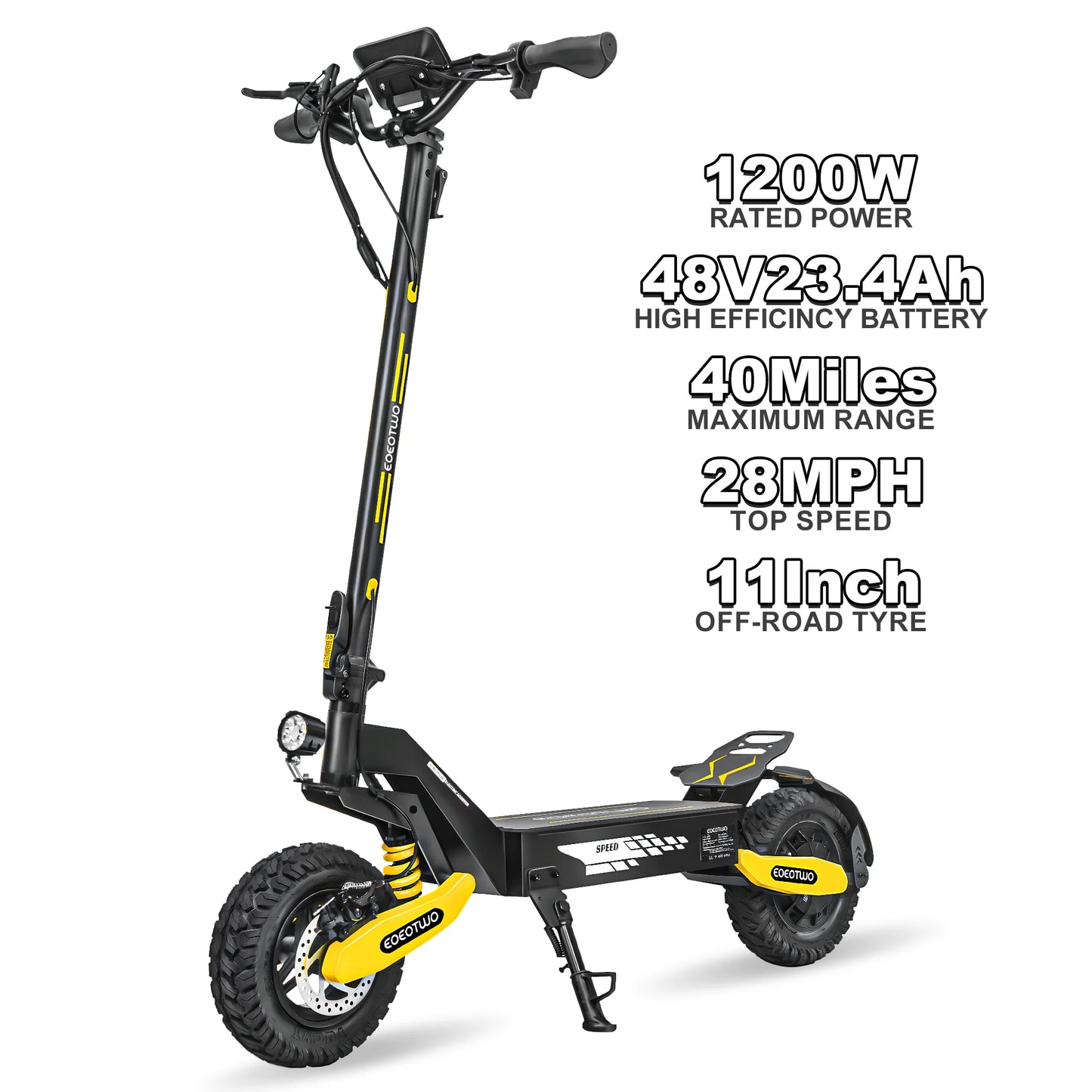 EOEOTWO GT06 Electric Scooter Adults 30MPH,1200W Motor E-Scooter,11'' Off-Road Tire Scooter with Dual Suspension & Side Light