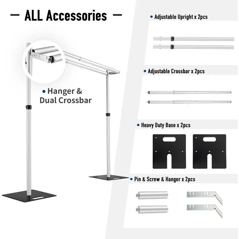 3Mx6M Adjustable Double Crossbar Pipe&Drape Backdrop Stand Suitable for Wedding Ceremony Curtain Decor Portable Aluminum Stand