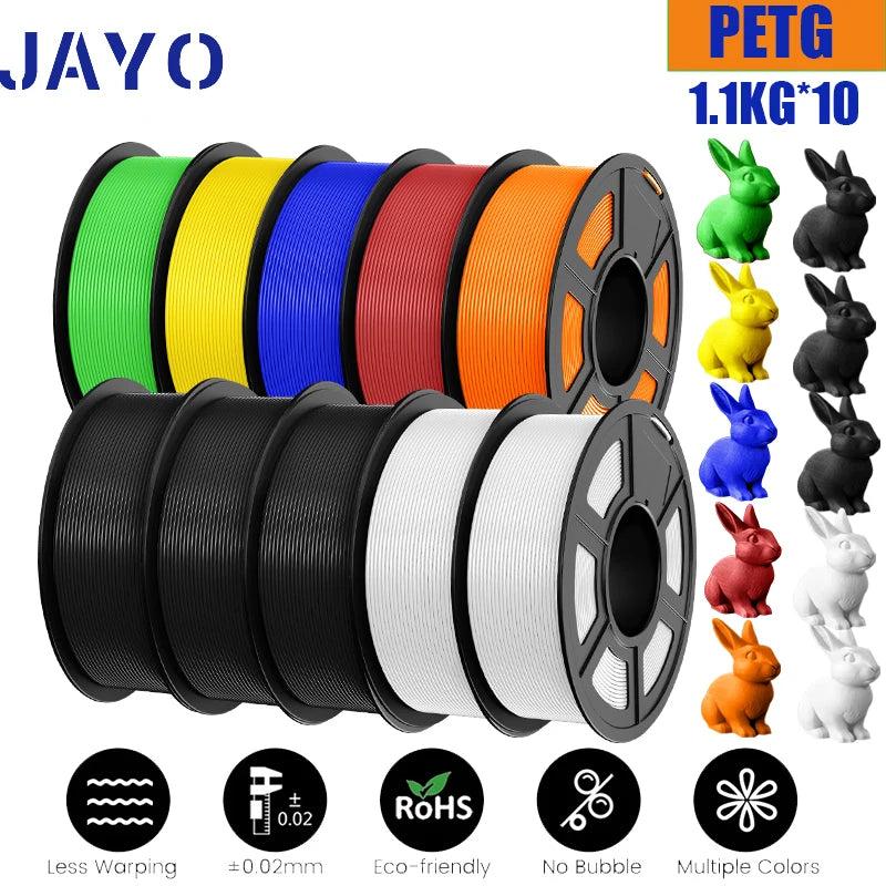 JAYO 10Rolls petg Filament 175mm 3d printing no bubbles no drawing smooth multiple colors optional for 3D printing 1.1kg/1roll