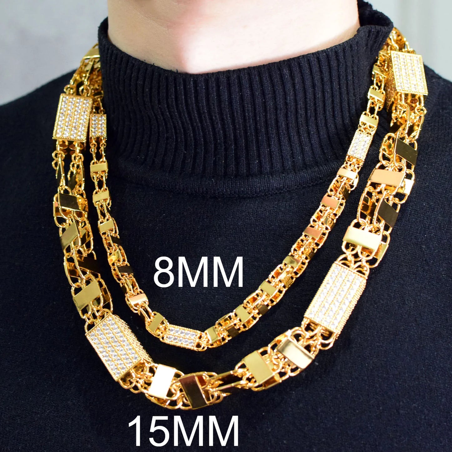 CUC Iced Out Block Chain Men Hip Hop Choker Necklace Iced Out Micro Pave Cubic Zirconia Gold Color Link Fashion Jewelry 2023 New