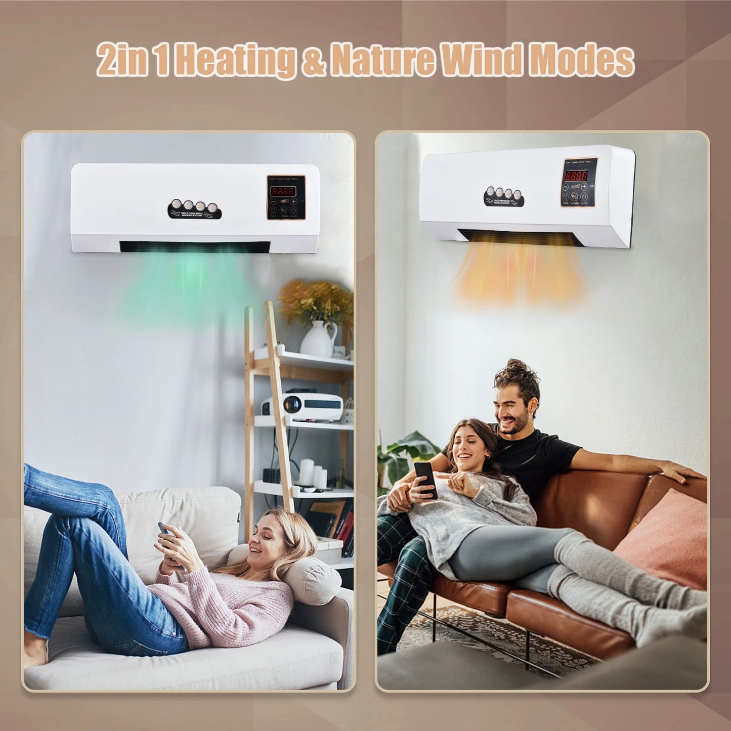 2-in-1 Cooling Heating Fan Timing Heater and Fan Combo Dual Use Wall Mounted Electric Fan and Space Heater with Remote Control