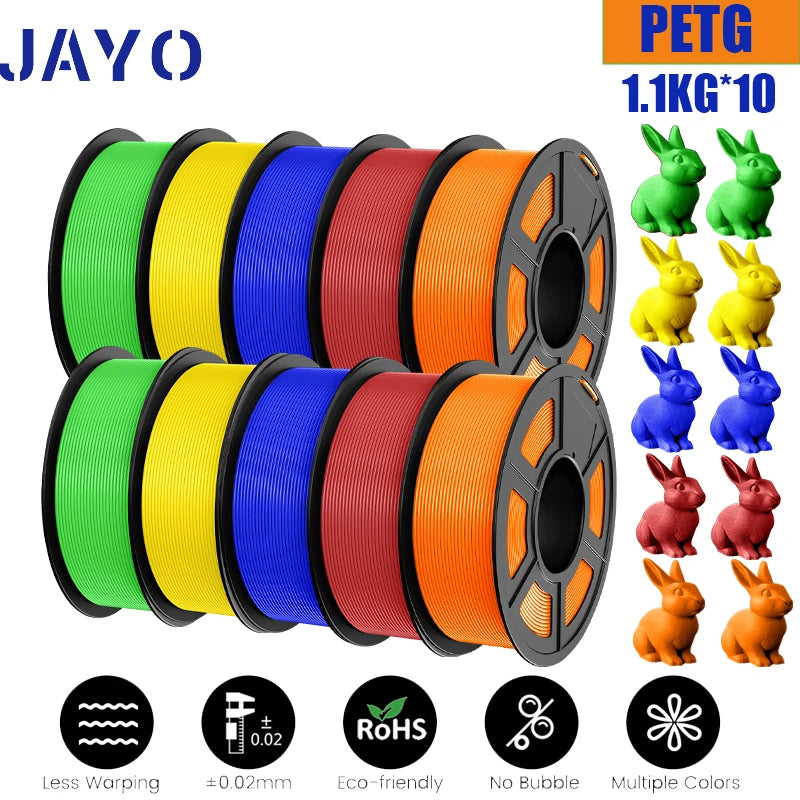 JAYO 10Rolls petg Filament 175mm 3d printing no bubbles no drawing smooth multiple colors optional for 3D printing 1.1kg/1roll