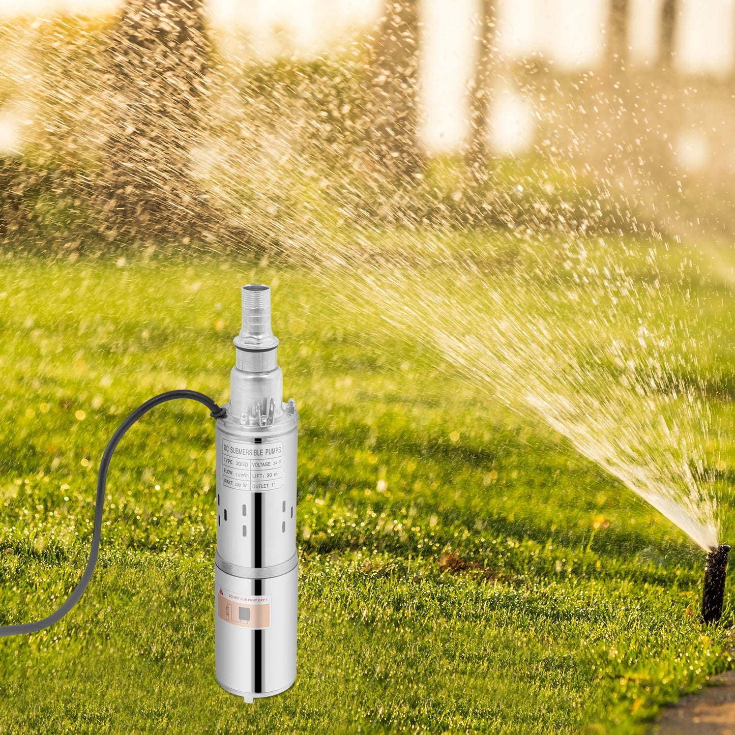 Deep Well Submersible Solar Water Pump Ultra Quiet DC 24V 200W 30m Lift 1.5m³/h Stainless Steel Well Pump for Water Wells