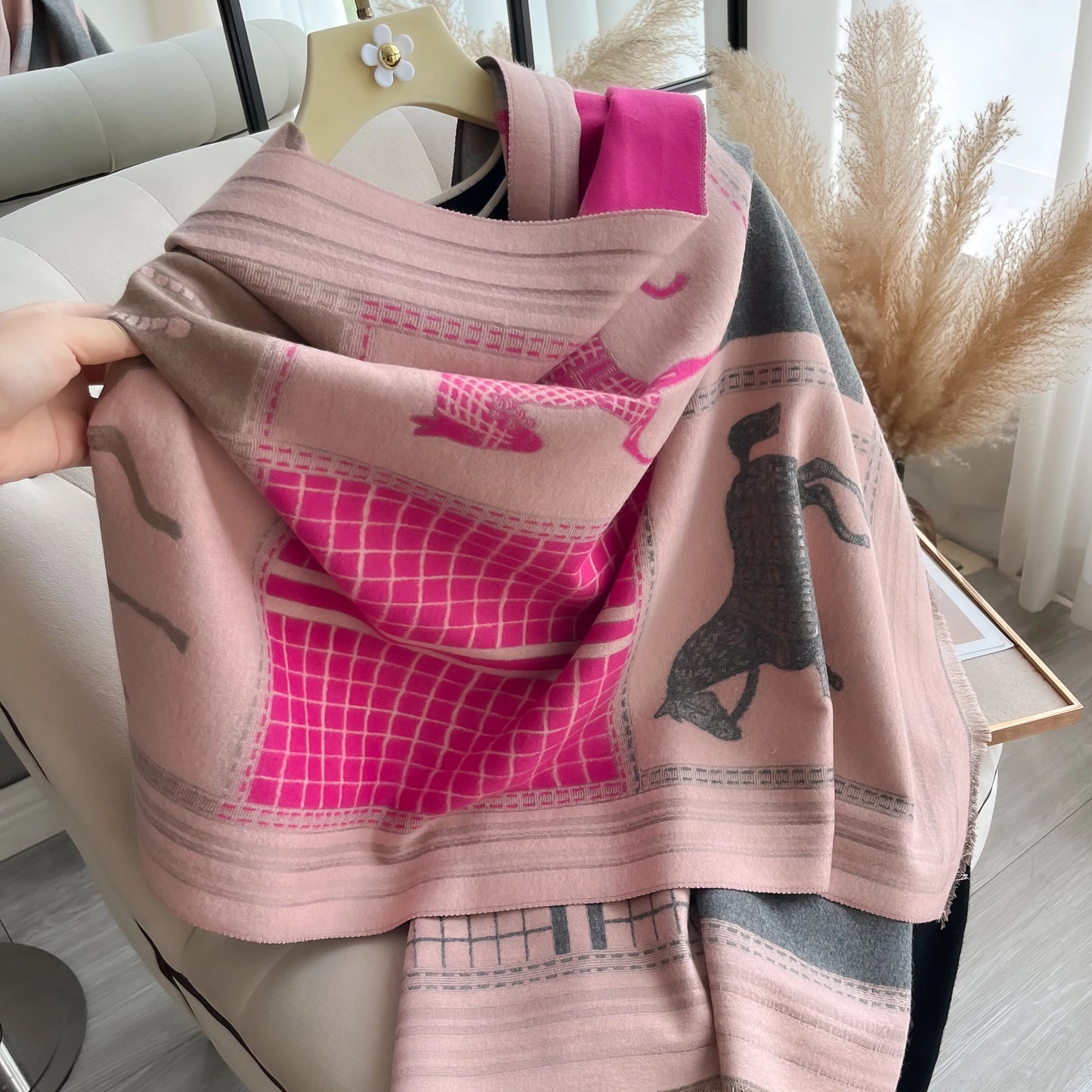 Luxury Winter Cashmere Scarf Women Horse Print Warm Pashmina Blanket Poncho Scarves Female Shawl Wraps Thick Foulard Bufanda