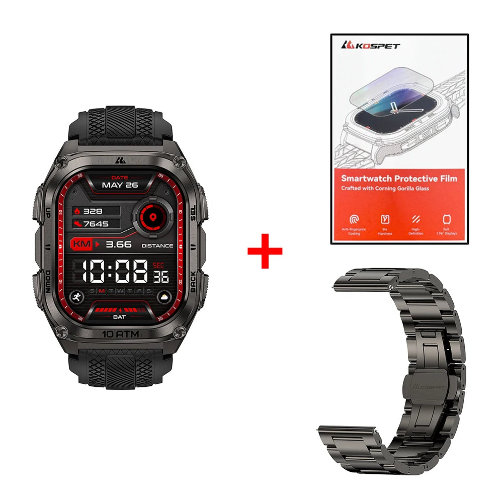 KOSPET Tank M4 Smart Watch Stainless Steel 6-Sat GPS Offline Maps 10ATM Waterproof 45M Dive 24/7 Health Monitor for Android iOS