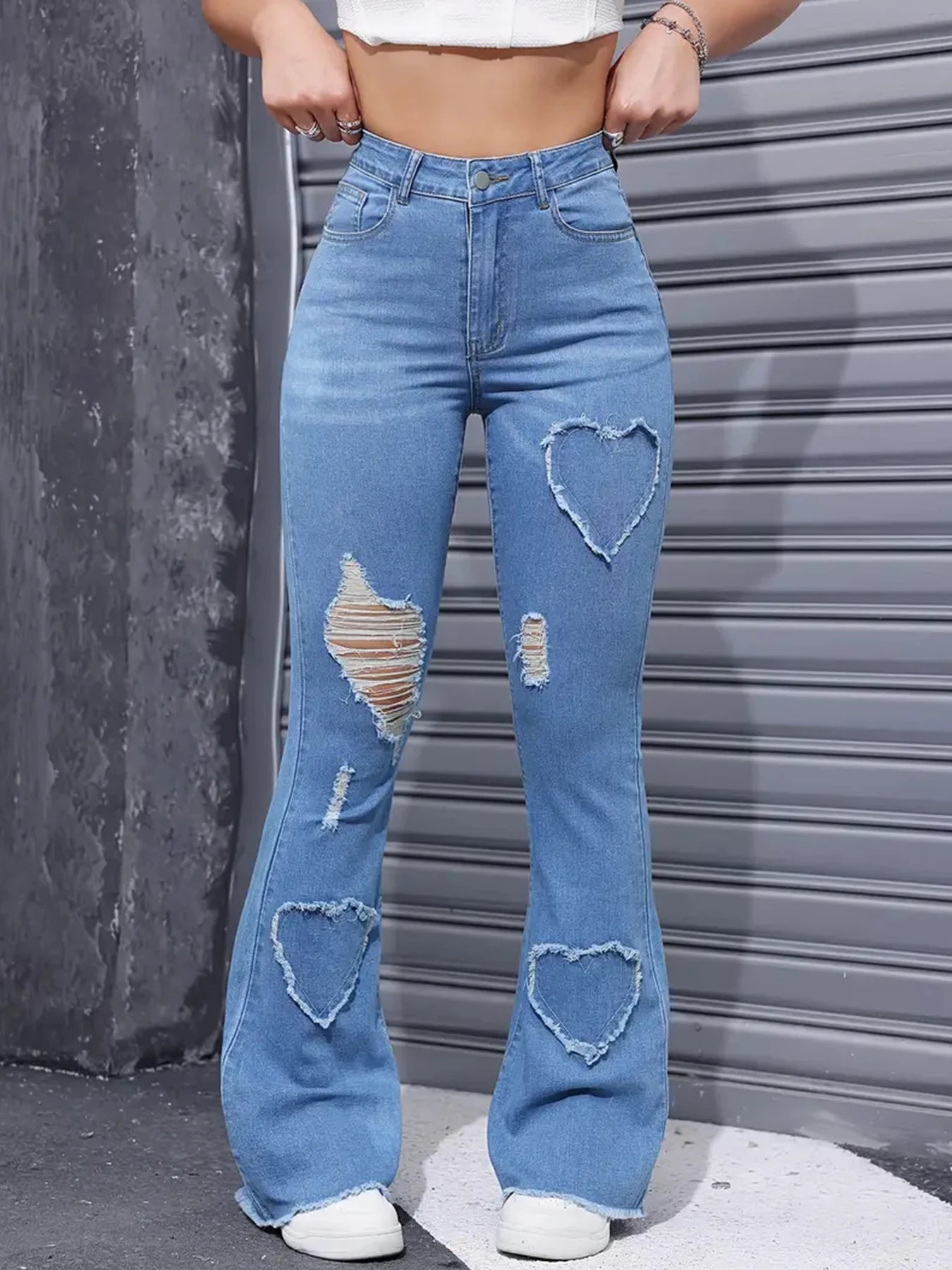 2025 Women's New Distressed Jeans, Embroidered Patch Fabric, High Elasticity, Fashionable and Versatile, Comfortable Denim for Women